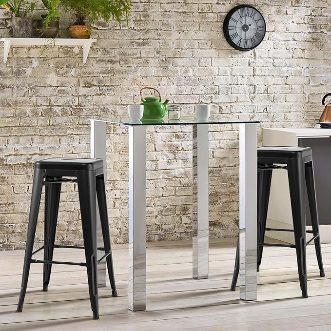 COSTWAY Bar Stools Set of 4, 30” Bar Height Metal Stools with Rubber Footpads & Handling Hole, X-Shaped Reinforced Design, Stackable Stools, for Kitchen, Dining Room, Pub (Black, 30‘’)