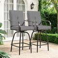 Patio Swivel Bar Stools, Outdoor Bar Height Swivel Chairs Set of 2 with Cushion & All Weather Steel Frame for Backyard, Lawn, Poolside and Balcony, Dark Grey