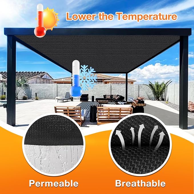Artpuch Outdoor Pergola Shade Cover 10x17 FT Sun Shade Cloth with Grommets Black 90% UV Protection Canopy Patio Privacy Screen (Customized Available)
