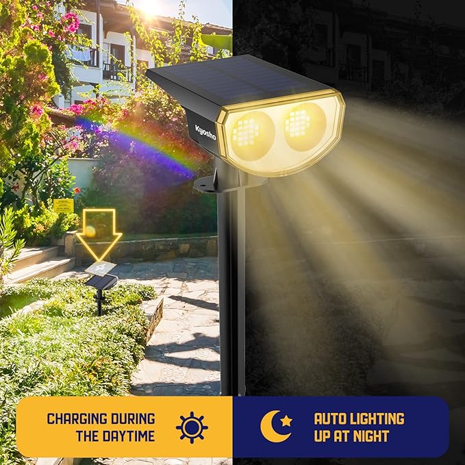 Kyosho Solar Outdoor Lights Waterproof IP67, 38 LEDs Solar Spot Lights Outdoor, 2-in-1 Landscape Spotlight with 3 Modes for Lawn, Pathway, Yard, Pool, 4 Pack