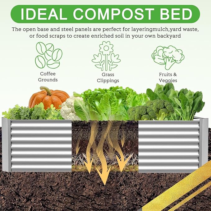 FRIZIONE 3pcs Galvanized Raised Garden Bed Outdoor,Above Ground Garden Bed for Vegetable,Metal Raised Beds for Flower,Steel Raised Beds for Gardening - 36x18 inch