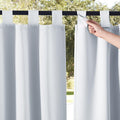 NICETOWN 2 Panels Patio Curtainss Outdoor Waterproof with Self-Adhesive Tab Top, Thermal Insulated Light Block Curtainss for Easy Hanging & Sliding Outdoor Living Dividers, W52 x L84, Greyish White