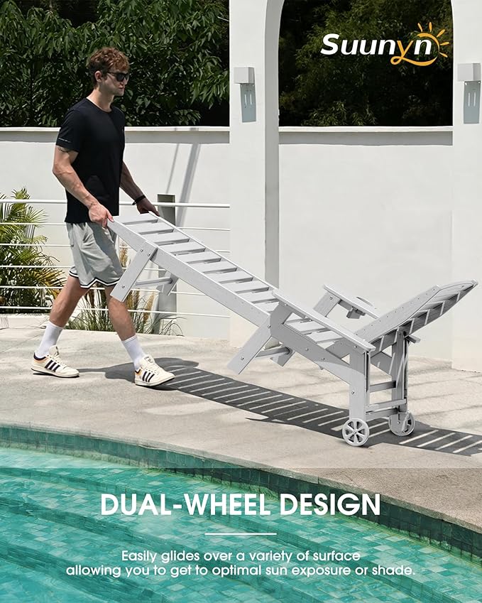 Lounge Chair Outdoor Set of 4 with Wheels, Adjustable 5-Position Chaise Lounge Outdoor, Patio Lounge Chair for Poolside Backyard, White