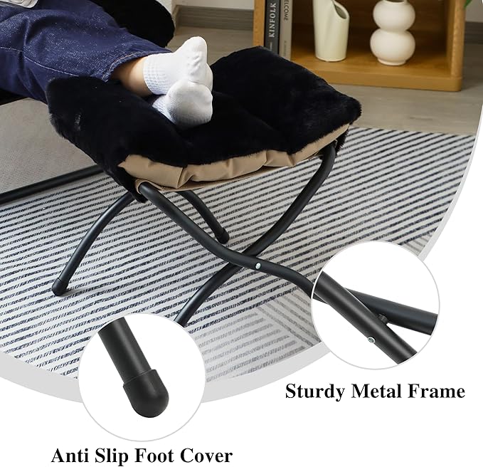 15"(H) Folding Ottoman, Set of 2, Foldable Footrest Stool, Small Foot Stool for Couch, Collapsible Foot Rest Ottoman for Sofa, Accent Padded Ottomans for Living Room, Bedroom, Black
