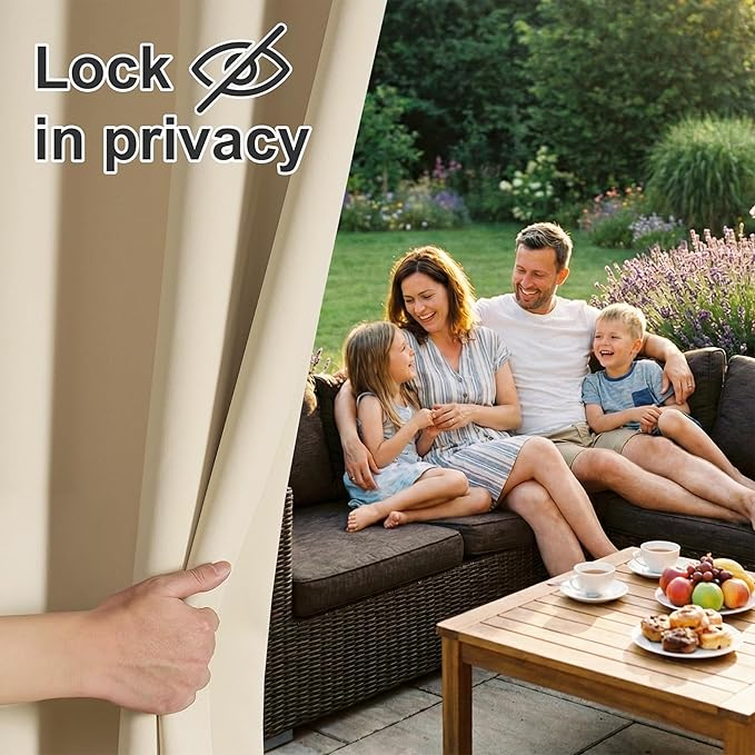RYB HOME Outdoor Curtains for Patio Waterproof Block Sunlight Thermal Insulated Privacy Assured Thick Outside Curtains for Pergola, Deck, Gazebo, W52 x L108, Biscotti Beige, 1 Panel