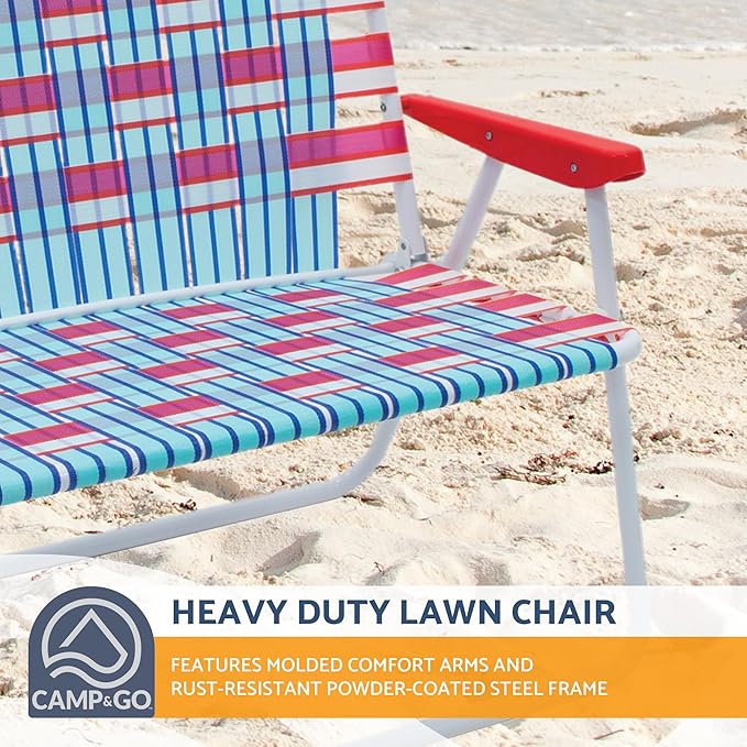 Camp & GO 16.5" High Seat Outdoor Double Wide Loveseat Web Folding Chair, Blue/Red