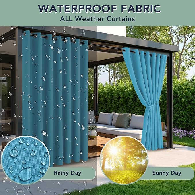 Outdoor Curtains for Patio Waterproof - 6 Panels Privacy Weatherproof Outside Curtains with Grommets for Pergola, Gazebo, Porch, Cabana, Balcony, 54 x 108 Inch, Teal