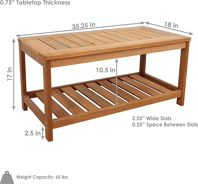 Sunnydaze Teak Outdoor Coffee Table for Patio - Coffee Table for Outside or Patio - Rectangle - 35 Inch - Meranti Wood