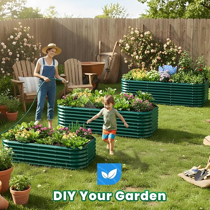 Quictent Galvanized Raised Garden Bed Kit, 8x4x2 ft Oval Metal Planter Box Tall for Vegetables Outdoor Backyard, Strengthened by Crossbar, Dark Green
