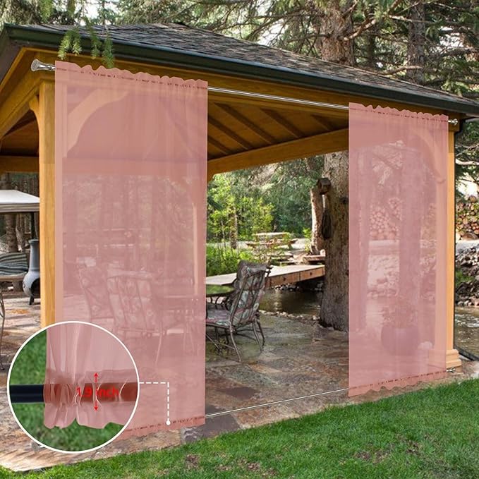 SpaceDresser Waterproof Outdoor Sheer Curtains for Patio - 2 Panels Rod Pocket Indoor Voile Sheer Curtain for Living Room,52W x 120L inch,Blush