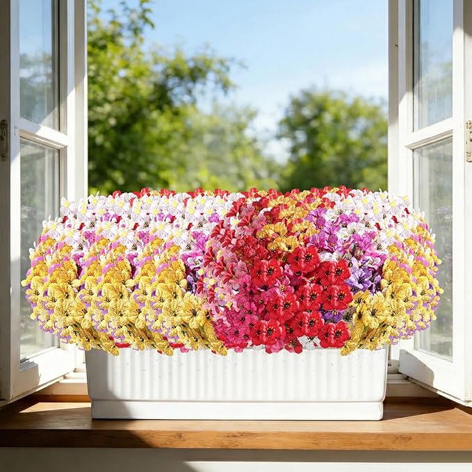 60 Pack Artificial Flowers Outdoor, Faux Silk Flowers for Outdoors Outside Front Porch Hanging Planter Window Box Garden Decoration(Mixed)
