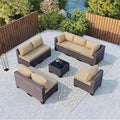 Kullavik 9 Pieces Outdoor Patio Furniture Set,Outdoor Sectional Rattan Sofa Set Brown PE Rattan Wicker Patio Conversation Set with Tempered Glass Coffee Table and Washable Cushions Covers,Sand