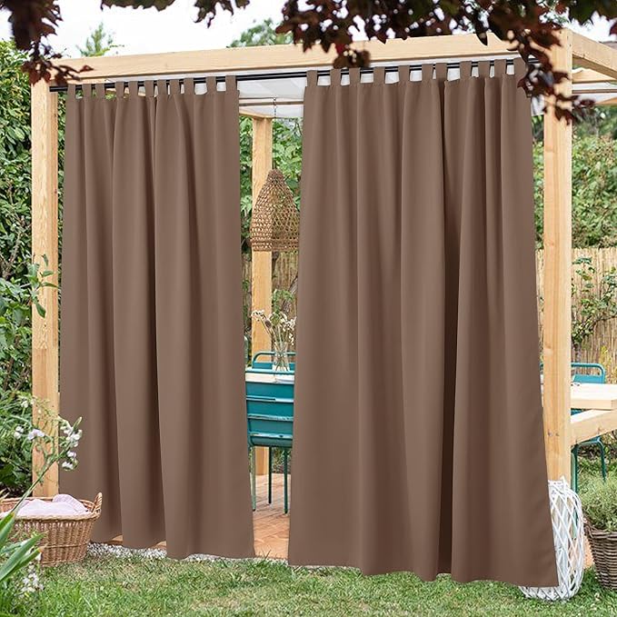 NICETOWN 2 Panels Outdoor Curtainss for Patio Waterproof Extra Wide 84" W x 84" L, Sticky Tab Top Vertical Blinds Thermal Insulated Sunlight Block Blackout Slider Drapes for Lounge/Balcony, Tan