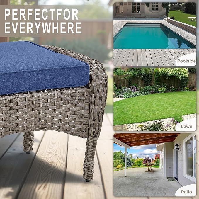 Belord Outdoor Ottomans for Patio Foot Rest - 25 Inch PE Wicker Foot Stool Set of 2 with Removable Cushions for Patio Furniture Sets,All Weather Rattan Ottoman for Balcony Deck Backyard Brown