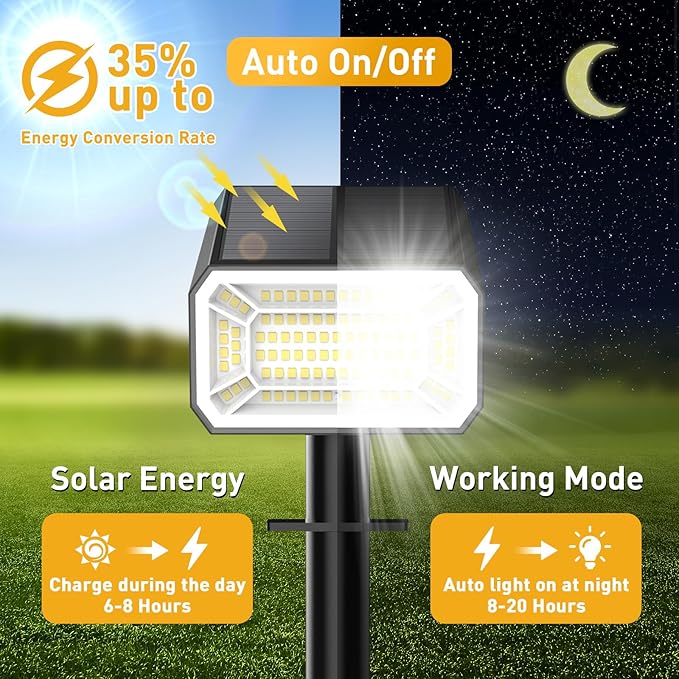Solar Spot Lights Outdoor Waterproof IP65, [12 Pack/100 LED/4 Modes] 2-in-1 Solar Landscape Spotlights, Auto On/Off High Lumens Spot Lights for Outside Yard Garden Pathway(Cool White)