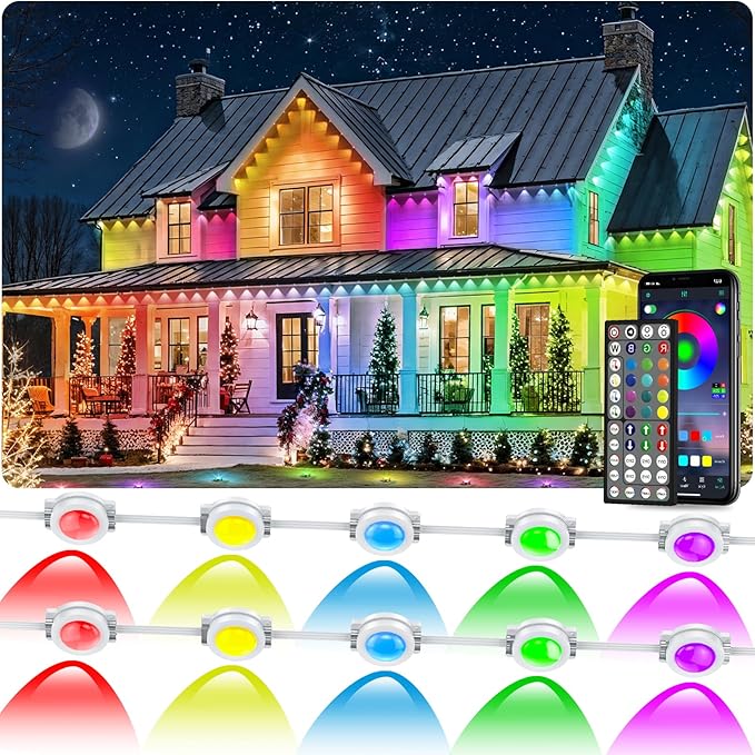 300FT Permanent Outdoor RGB Lights, IP67 Waterproof Smart Eave Lighting, with App/Remote Control Eaves Light, DIY LED Scenes Modes for House Roof Decor,Christmas,Party