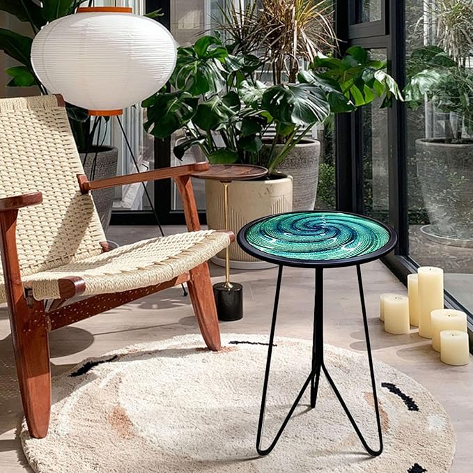 LIFFY Patio Side Table, Small Round End Table, Metal Side Table Outdoor, Small Porch Table for Indoor Balcony Furniture Decor (Green 12 inch)