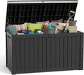ROJIK Outdoor Storage Housing Deck Box - Waterproof Patio Furniture, Garden Tools, Cushions, Pool Accessories Storage Bench with Lockable Lid and Side Handles (Black, 200 Gal)