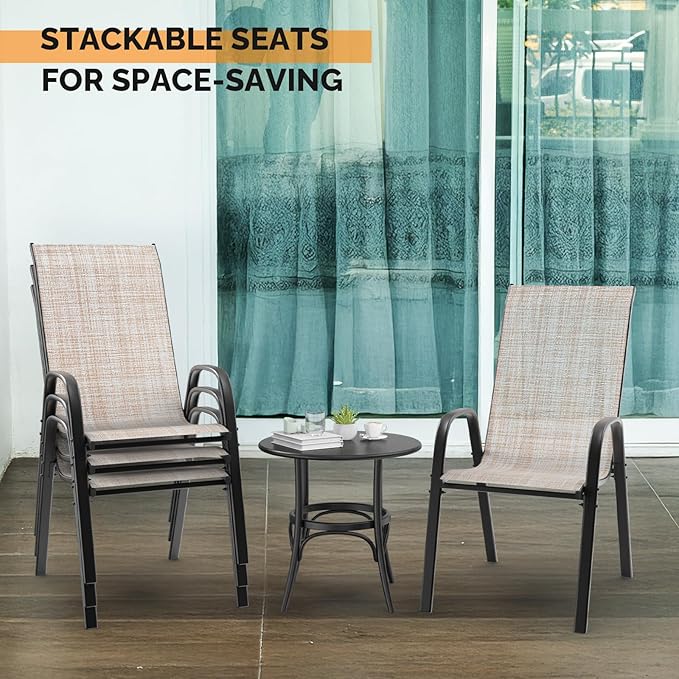VINGLI Patio Chairs Set of 2 – Stackable Outdoor Dining Chairs with Comfortable Sling High Back Chairs and Armrests for Lawn, Poolside, Courtyard, Balcony, Garden, Yellow