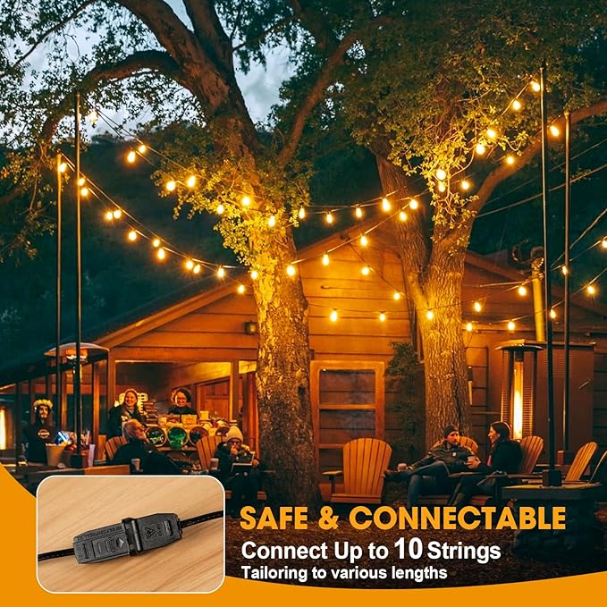 50FT LED Outdoor String Lights with 16 Shatterproof Waterproof S14 Replaceable Bulbs(1 Spare), 2700K Commercial Grade Patio Lights, Outside Hanging Light for Yard Garden Porch Deck Decor