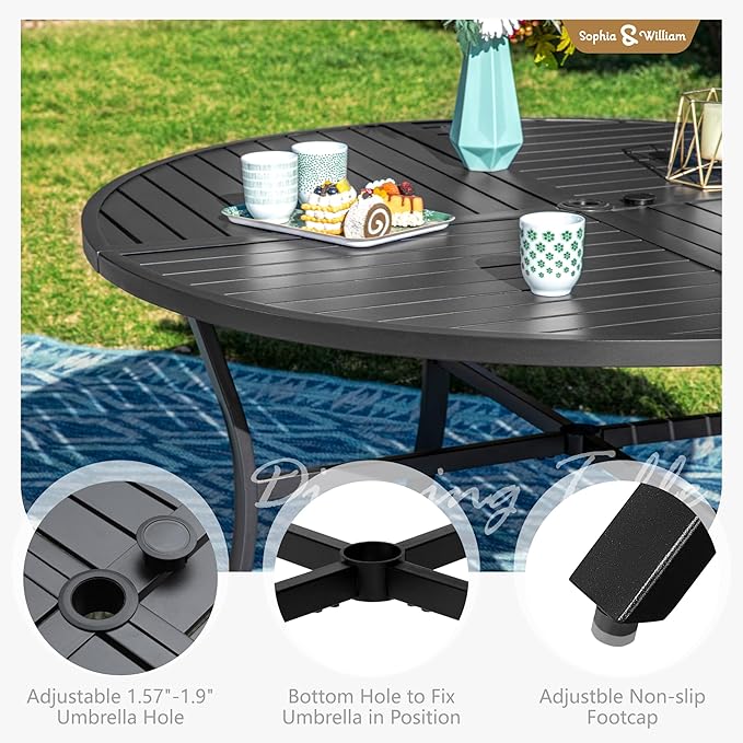Sophia and William Swivel Outdoor Patio Dining Set for 4, Outdoor Table and Chairs, Removable Seat Cushions, Black 42" Round Patio Dining Table,Blue