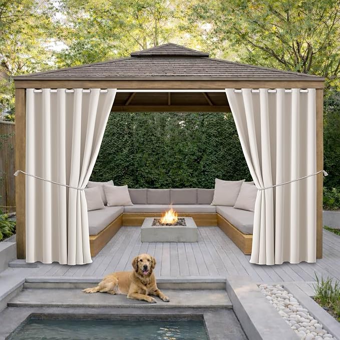 Waterproof Outdoor Curtain W84 x L120 - Grommet Top Sunlight Blocking Window Treatment Drapes Blackout Curtains for Home Bedroom Living Room Outdoor Patio Porch Pergola Cabana Gazebo (2 Panels)