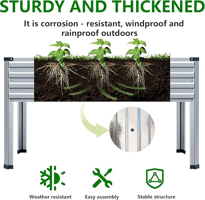 Galvanized Raised Garden Bed with Legs,48×24×30in Elevated Planter Box for Backyard,Outdoor Garden, Patio, Balcony, 350lb Capacity,Silver