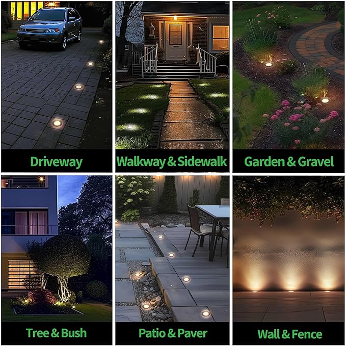 Landscape Well Lights Kit, 4 Pack LED Low Voltage Ground Lights and 100W Transformer and 100FT Cable and 20 Wire Connectors, IP67 Waterproof Aluminum for Driveway Walkway Tree 580LM