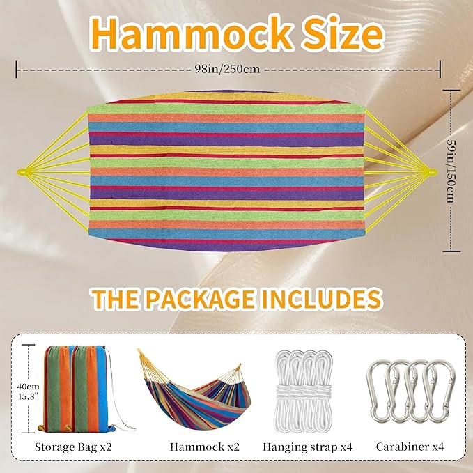 2Pack Hammocks |Camping Hammock | Portable Outdoor Hammock Set | for Hiking, Backpacking and Camping | (Blue Stripe and Blue Stripe)