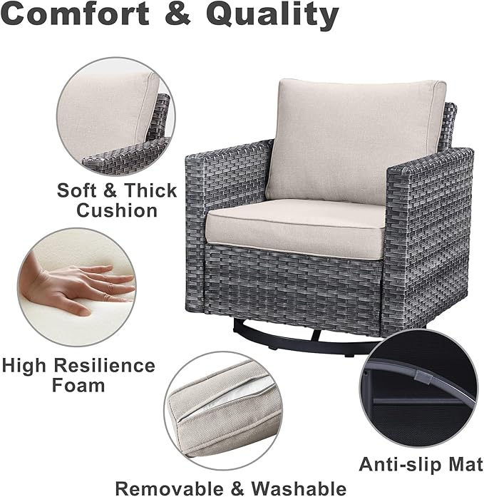 Belord Family Reunion Patio Conversation Set - 6 Piece Outdoor Sectional Furniture Set with Storage Box and Wicker Swivel Glider Chair Set of 2,Removable Beige Cushions for Deck Backyard Sunroom