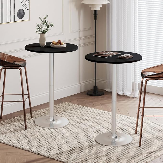Flamaker Round Bistro Pub Table Modern Style Metal Base MDF Top Cocktail Bar Table Counter Bar Height for Pub, Dining Room, Party (4, Black-Silver)