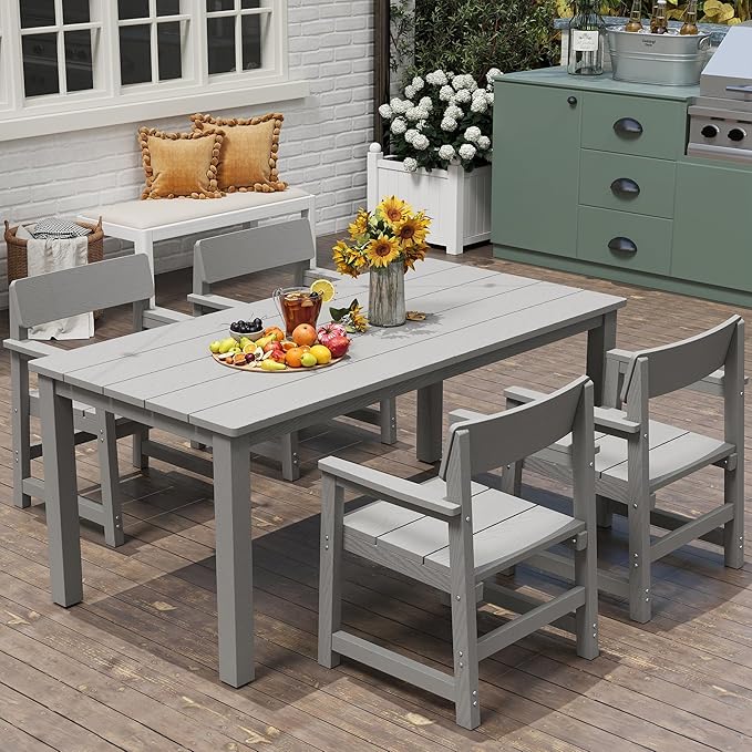 5-Piece HIPS Patio Dining Set for 4 Person Outdoor Dining Sets with Umbrella Hole Tables and Chairs Furniture Set All Weather Proof for Garden, Backyard, Poolside