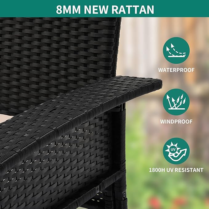 YITAHOME Wicker Hanging Porch Swing Chair 2-Seats Outdoor Black Rattan Patio Swing Lounge w/ 2 Back Cushions Capacity 530lbs for Garden, Balcony, Living Room, Beige