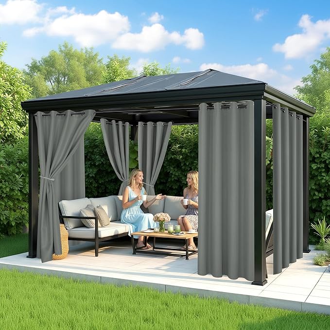Outdoor Curtains for Patio Waterproof - 6 Panels Privacy Weatherproof Outside Curtains with Grommets for Pergola, Gazebo, Porch, Cabana, Balcony, 54 x 108 Inch, Grey