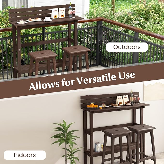 Tangkula Outdoor Bar Table, 48 Inch Patio Pub Height Table with Storage Shelf & Adjustable Foot Pads, All-Weather Bar Height Counter Table, Narrow Dining Table for Hot Tub, Garden & Backyard (Coffee)