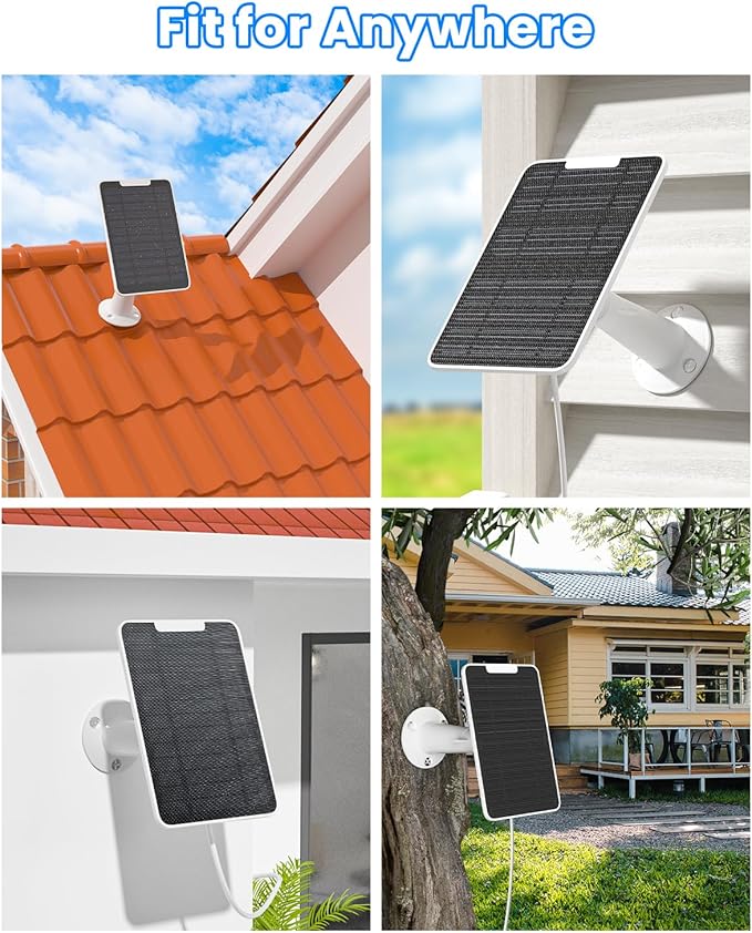 5W Arlo Solar Panel Charger Compatible with Arlo Essential Spotlight/XL Spotlight Camera, Arlo Essential Solar Panel Charger w/ 10ft Waterproof Micro USB Charging Cable, Adjustable Wall Mount, 4 Pack