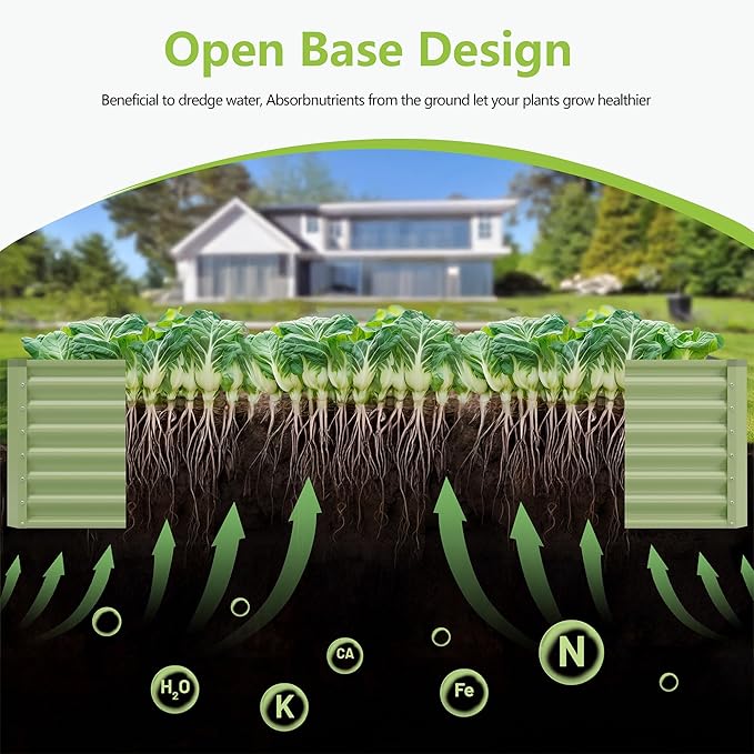 8x2x2FT Galvanized Raised Garden Bed,Galvanized Planter Boxes Outdoor, Large Metal Raised Garden Beds for Vegetables-Green