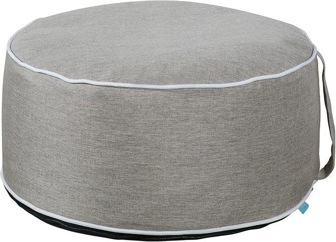 QILLOWAY Indoor/Outdoor Inflatable Stool,Round Ottoman,All Weather Foot Rest for Camping or Home,Tan/Grey