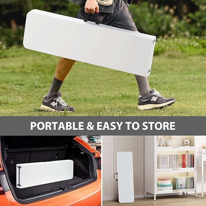 6ft Plastic Folding Bench with Carrying Handle & Lock, Portable Outdoor Bench in Garden Picnic Camping Dining Party Seat, Waterproof Bench for Soccer Activities, Firm and Durable (2Pack A)