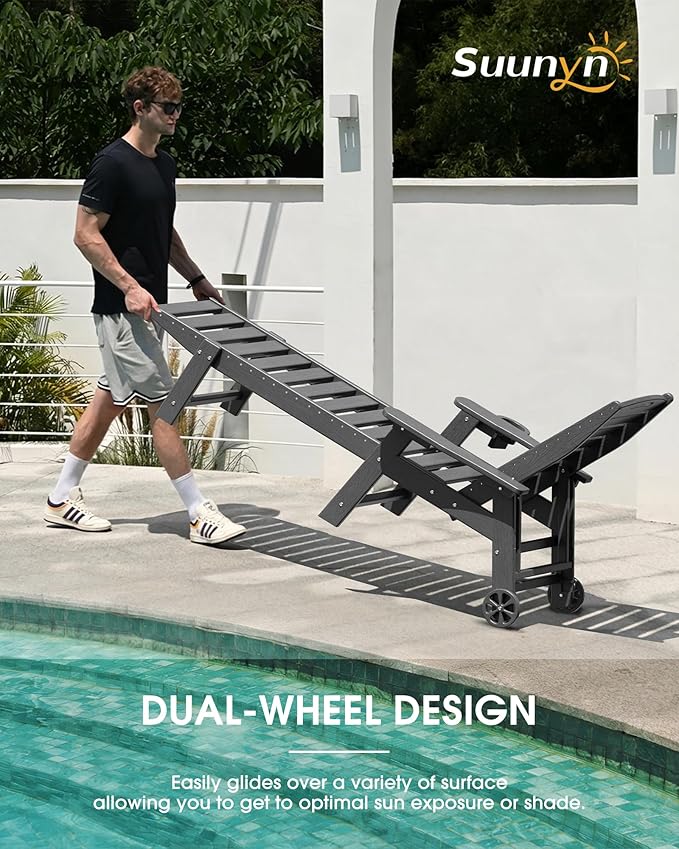Lounge Chair Outdoor Set of 2, HDPE Chaise Lounge Outdoor, Pool Lounge Chair for Pool Poolside Deck Backyard Patio, Dark Grey
