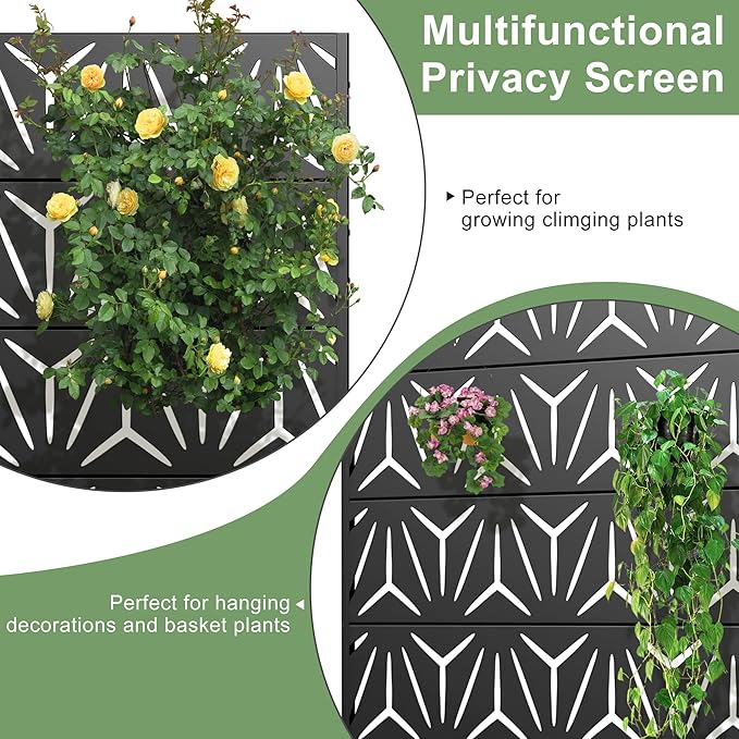 Casaphoria Metal Privacy Screen Outdoor, 72" H x 47" W Freestanding Decorative Privacy Screen for Patio Deck Balcony Garden with Stable Base, Black-Star
