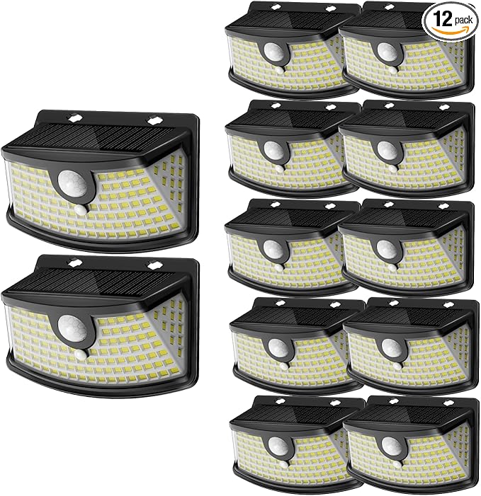 Aootek New Solar Motion Sensor Lights 120 LEDs with Lights Reflector,270° Wide Angle, IP65 Waterproof, Step Lights for Front Door, Yard, Garage, Deck (Black, Daylight White, 10-Pack)