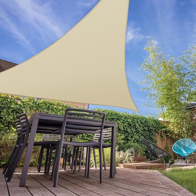 E&K Sunrise 17' x 17' x 17' Sun Shade Sail Triangle Canopy Shade Cover UV Block for Patio Backyard Garden Outdoor (Beige)