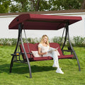 3-in-1 Convertible Outdoor Swing for Adults, Outdoor Porch Swing with Stand 800lb Bearing Capacity, 3-Seat Outdoor Swing with Canopy Adjustable, Thickened Cushions (Square, Wine Red)