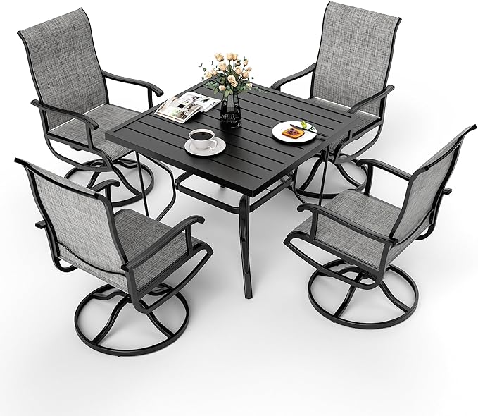 5-Piece Outdoor Dining Set, Patio Furniture Set with Textilene Swivel Chairs, Outdoor Table & 4 Chairs for Garden, Backyard, Poolside, Deck, Charcoal