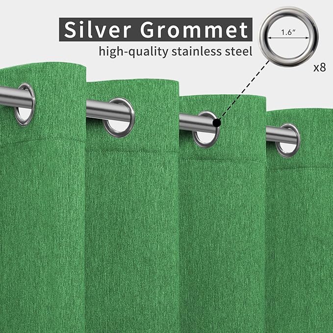 Easy-Going Linen Look Outdoor Curtains Waterproof Windproof Porch Curtains, Soft Thicken Outdoor Privacy Curtains for Patio, Gazebo, Grommet Top and Tab Bottom Drape, 1 Panel, 54x108 inch, Green