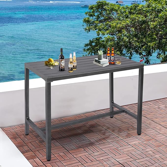Outdoor Patio Counter Height Bar Table, 47" Rectangle for Patio, Garden, Yard, Balcony, Poolside (Grey, 47'')