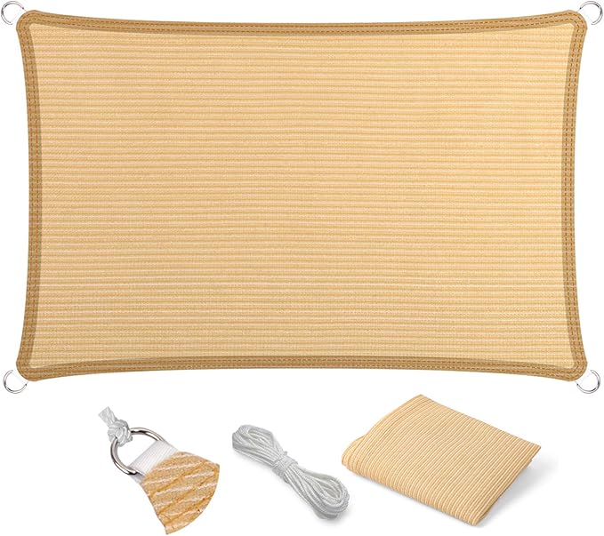 Eden's Decor Straight Flat-Edged Sun Shade Sail Rectangular 9' x 20' Beige UV-Blocking Outdoor Canopy Fabric Cloth Awning for Pergola Patio Garden Backyard Custom Size