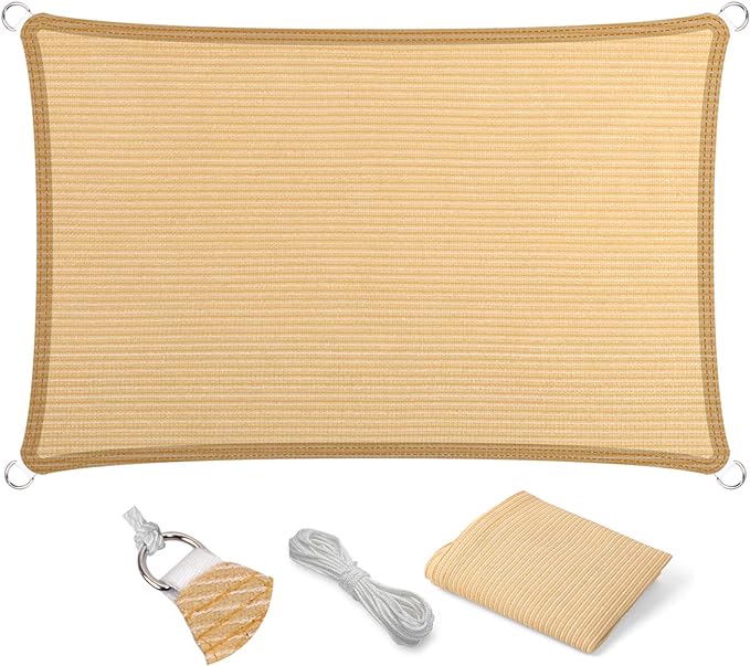 Eden's Decor Straight Flat-Edged Sun Shade Sail Rectangular 6' x 13' Beige UV-Blocking Outdoor Canopy Fabric Cloth Awning for Pergola Patio Garden Backyard Custom Size