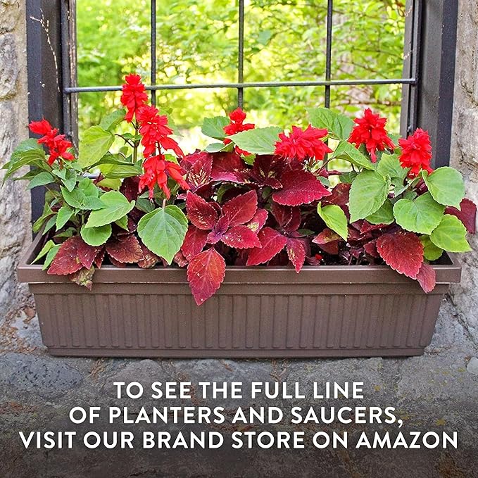 The HC Companies Venetian Window Planter Box w/Drain Plug - Long Planter Box for Windowsills, Balconies & More - Plastic Rectangular Outdoor Planters for Herbs & Flowers (18" Warm Gray, Pack of 1)